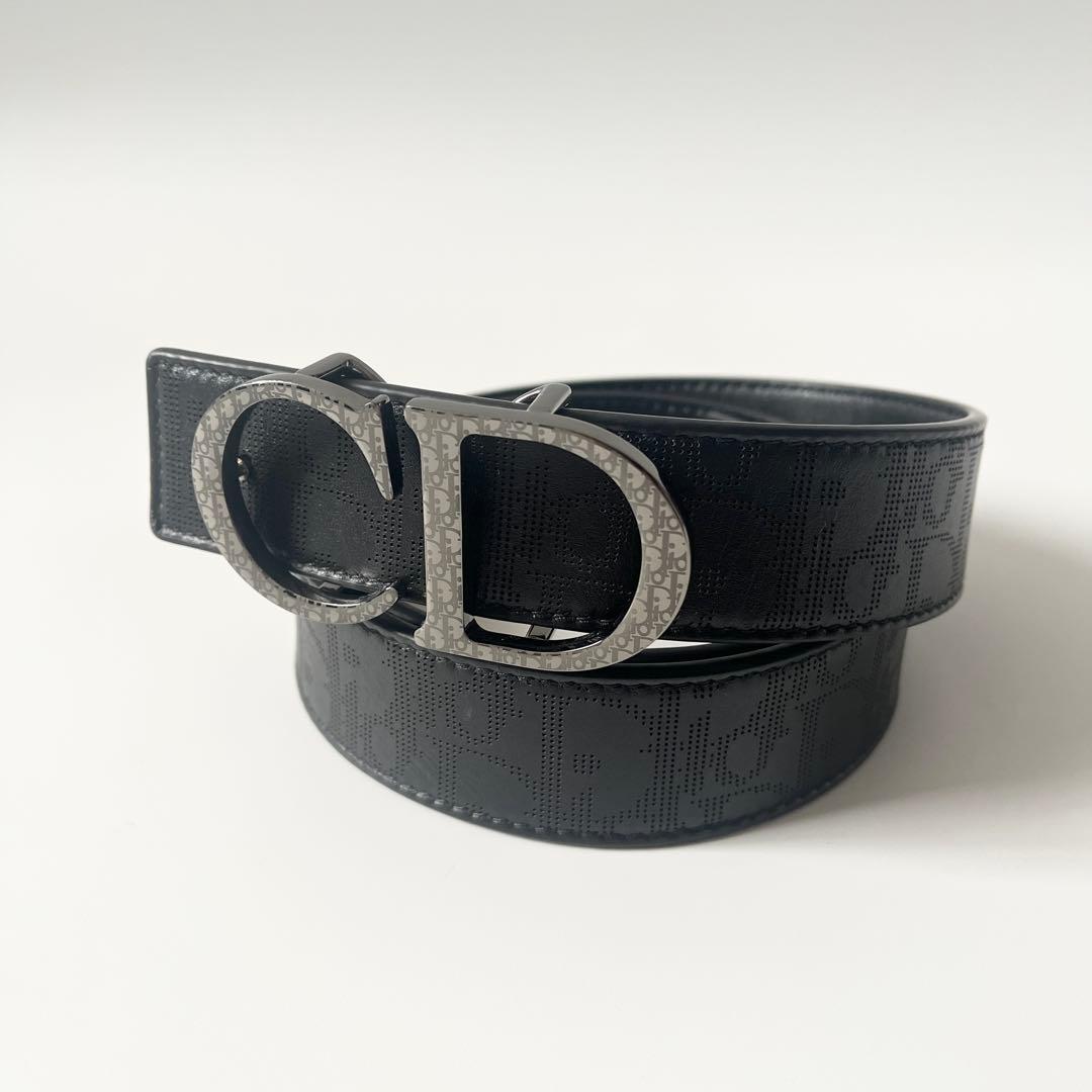 ディオール　ベルト　オブリーク　ギャラクシー　CDロゴ　レザー　黒　85/34