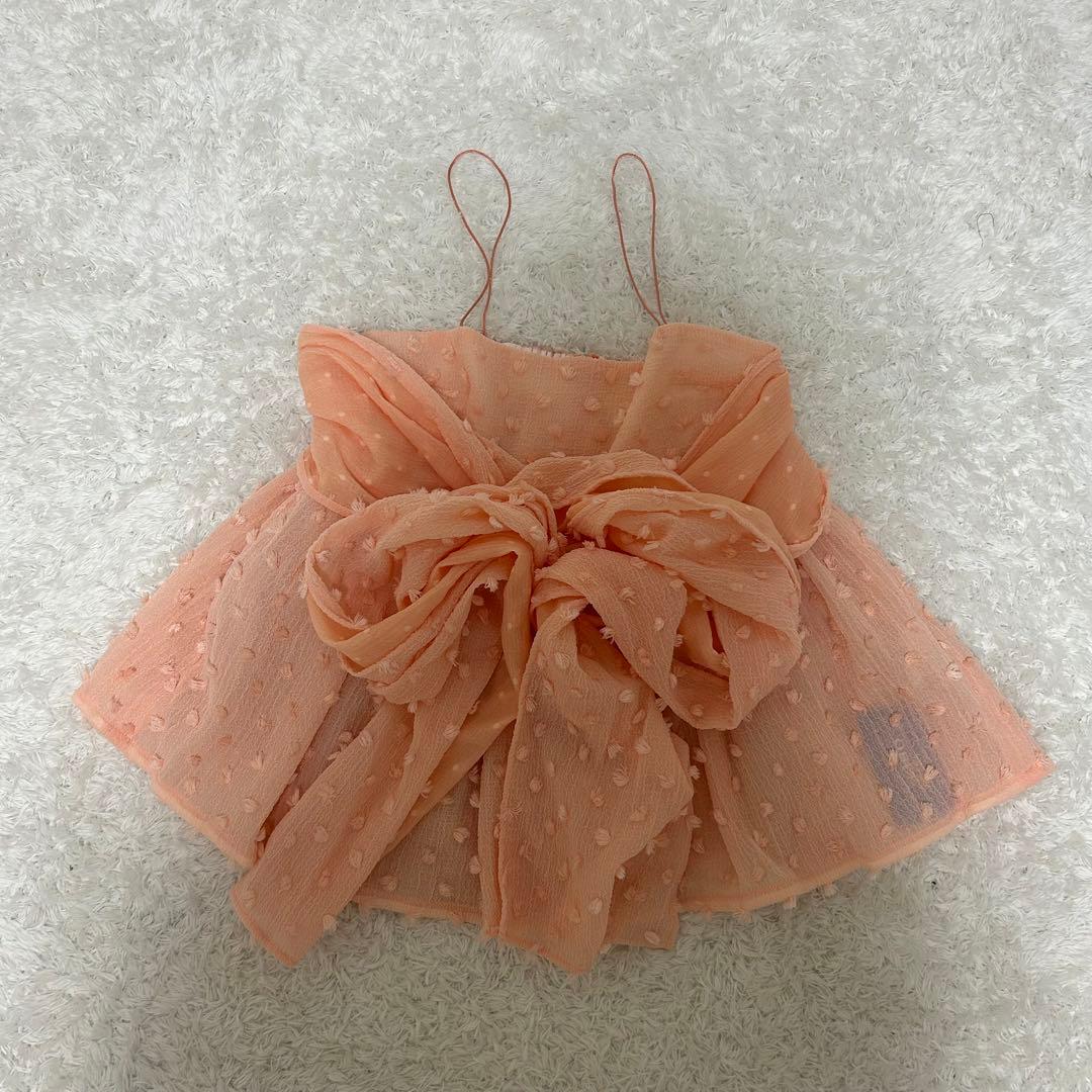 【現行品、半値以下、新品未使用タグ付】OBLI PONPONリボンキャミトップス