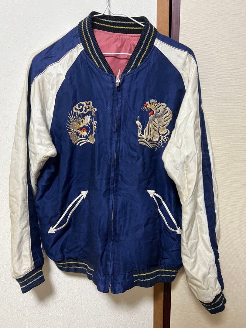 ら*と様 刺繍スカジャン ネイビー/ホワイト