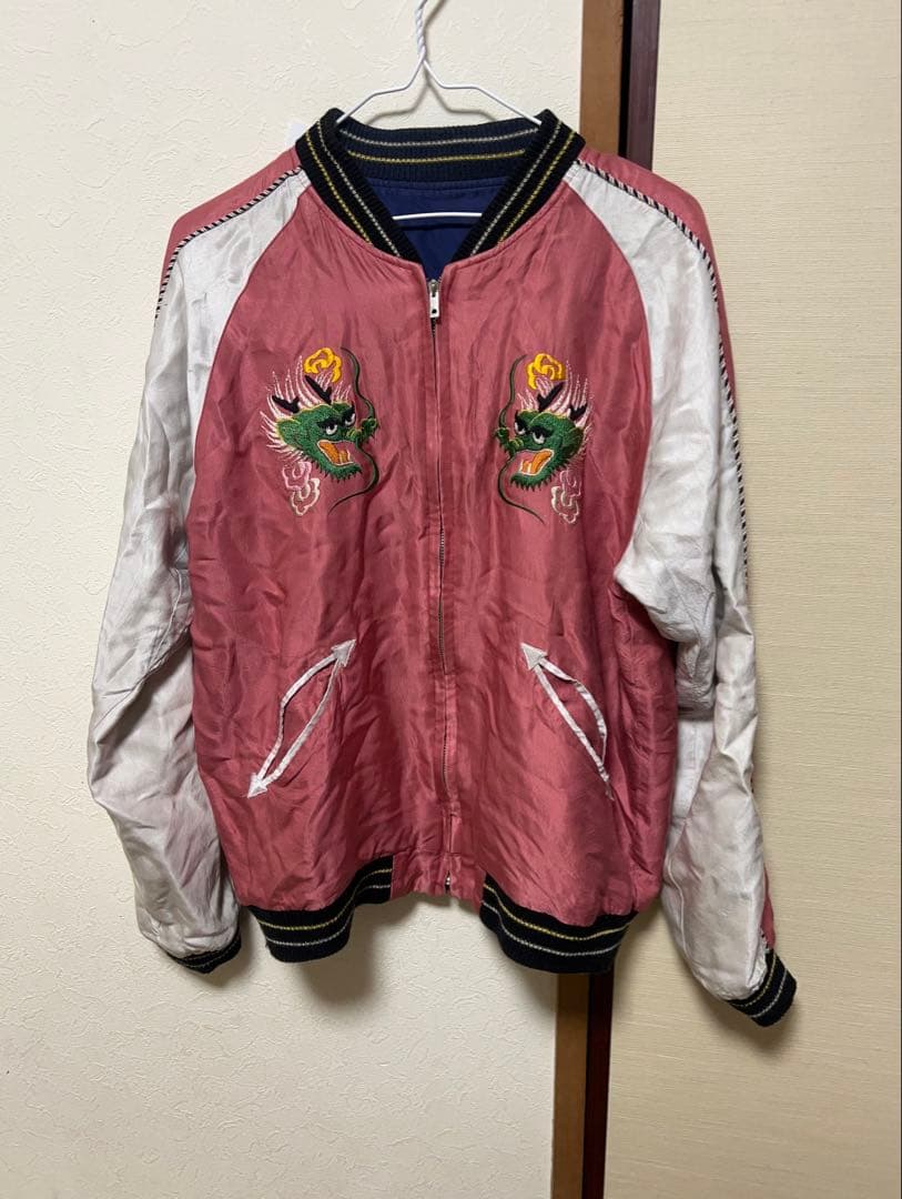 ら*と様 刺繍スカジャン ネイビー/ホワイト