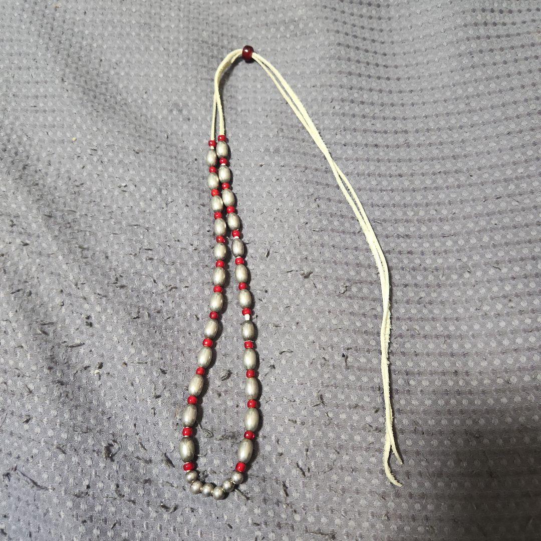 シルバー レッド ビーズ 2連ネックレス