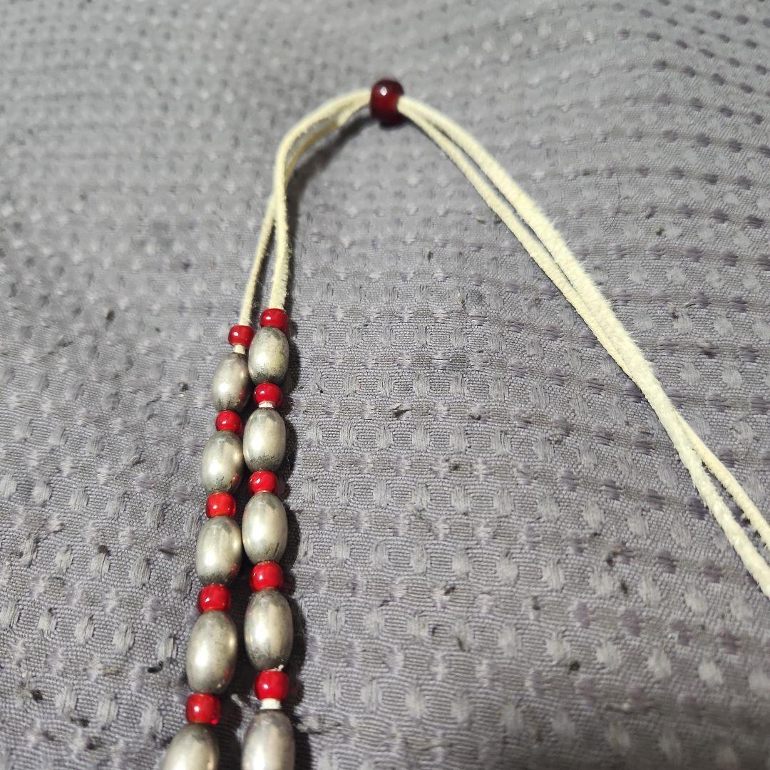 シルバー レッド ビーズ 2連ネックレス