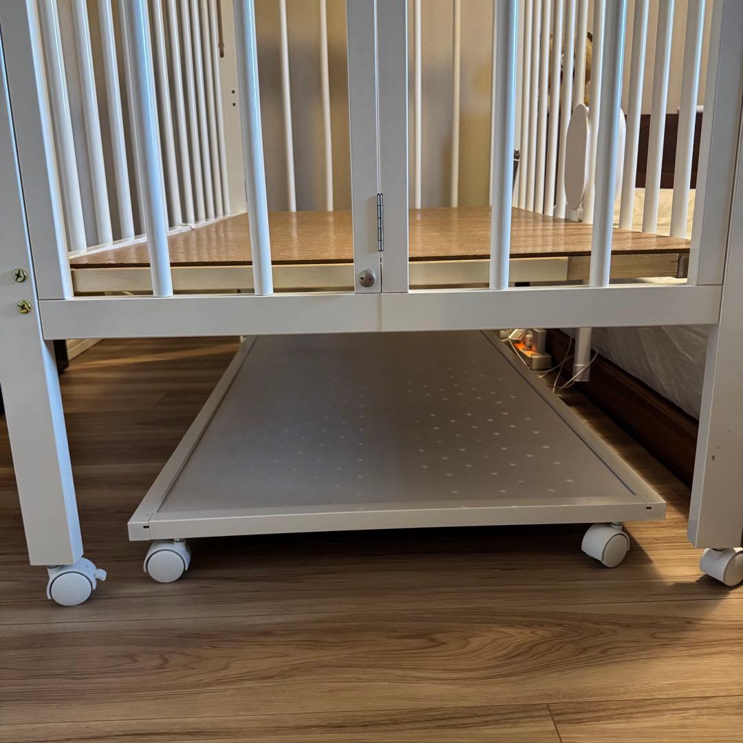 日本製 ベビーベッド 「ワンタッチハイベッド」キャスター付き 120x70