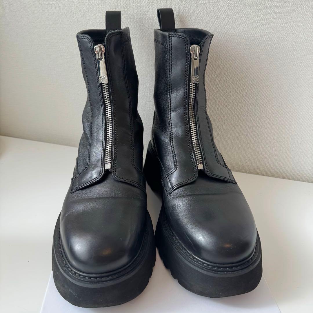 美品 スタッカート ショートブーツ 厚底 センタージップ 黒レザー