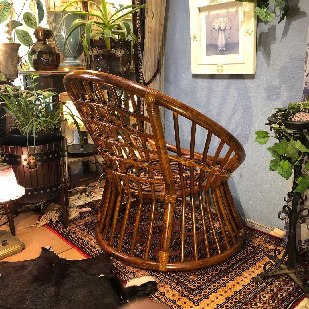 古家具ビンテージ　籐ラタン　シングルチェア 椅子 ラタンチェア