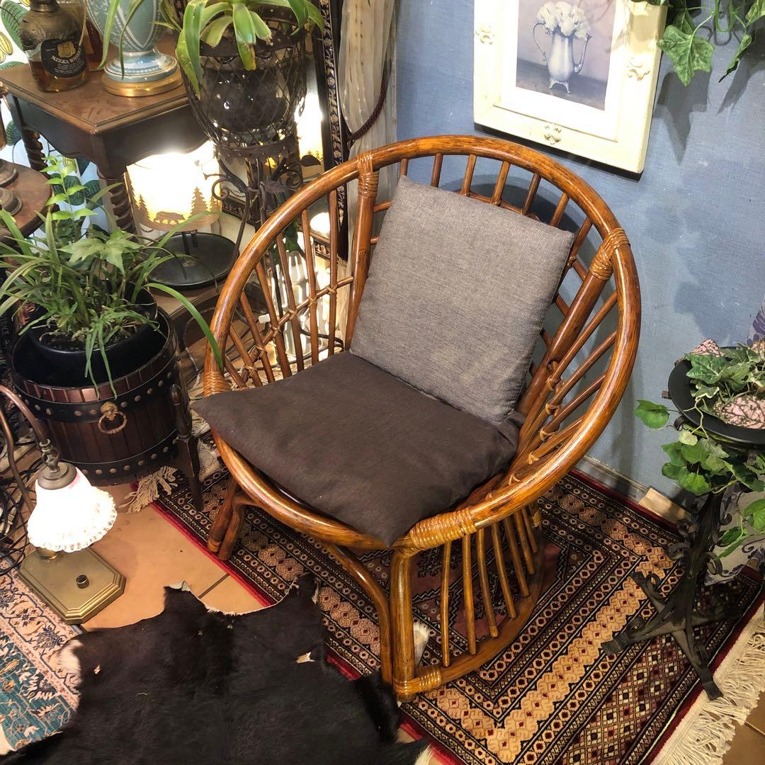 古家具ビンテージ　籐ラタン　シングルチェア 椅子 ラタンチェア