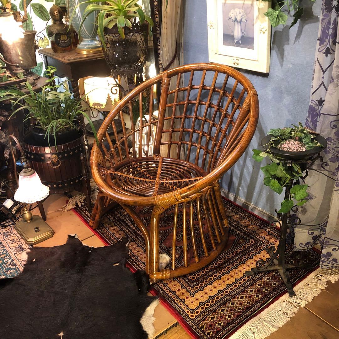 古家具ビンテージ　籐ラタン　シングルチェア 椅子 ラタンチェア