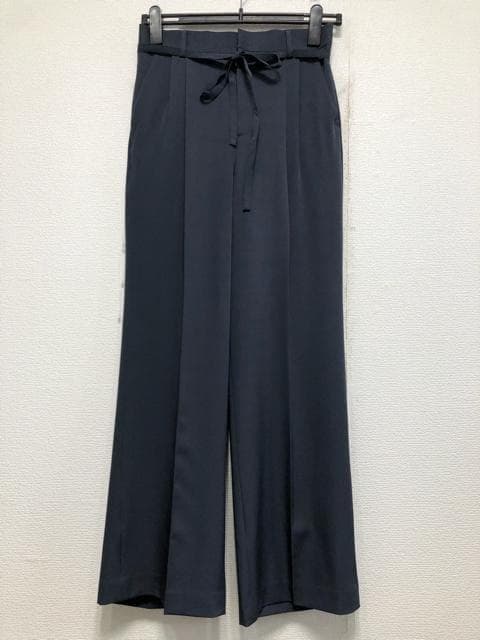 新品☆L紺系♪ロング丈ノーカラージャケット＆ワイドパンツスーツ☆w498