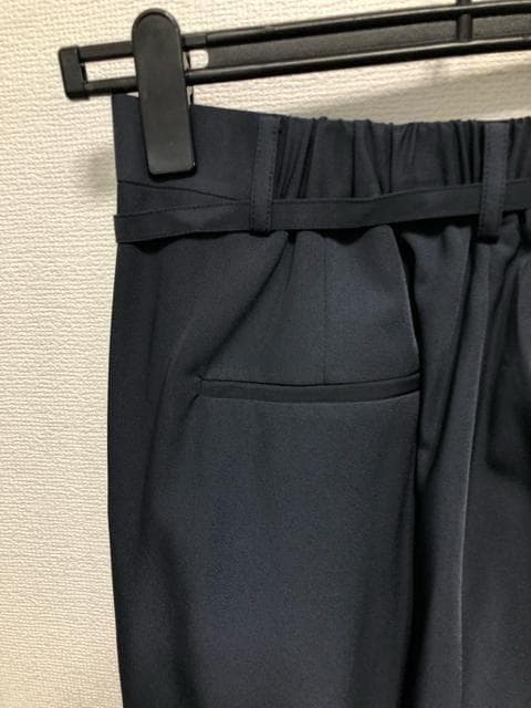 新品☆L紺系♪ロング丈ノーカラージャケット＆ワイドパンツスーツ☆w498