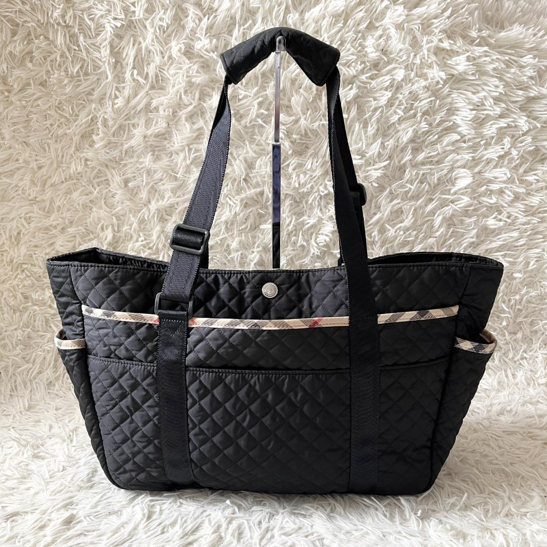 バーバリー マザーズバッグ キルティング ノバチェック トートバッグ 大容量 黒