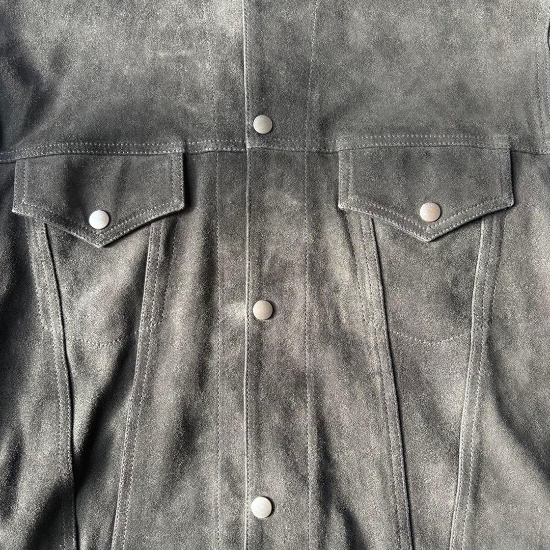 BEAUTY & YOUTH スウェード ノーカラー ブラック レザージャケット