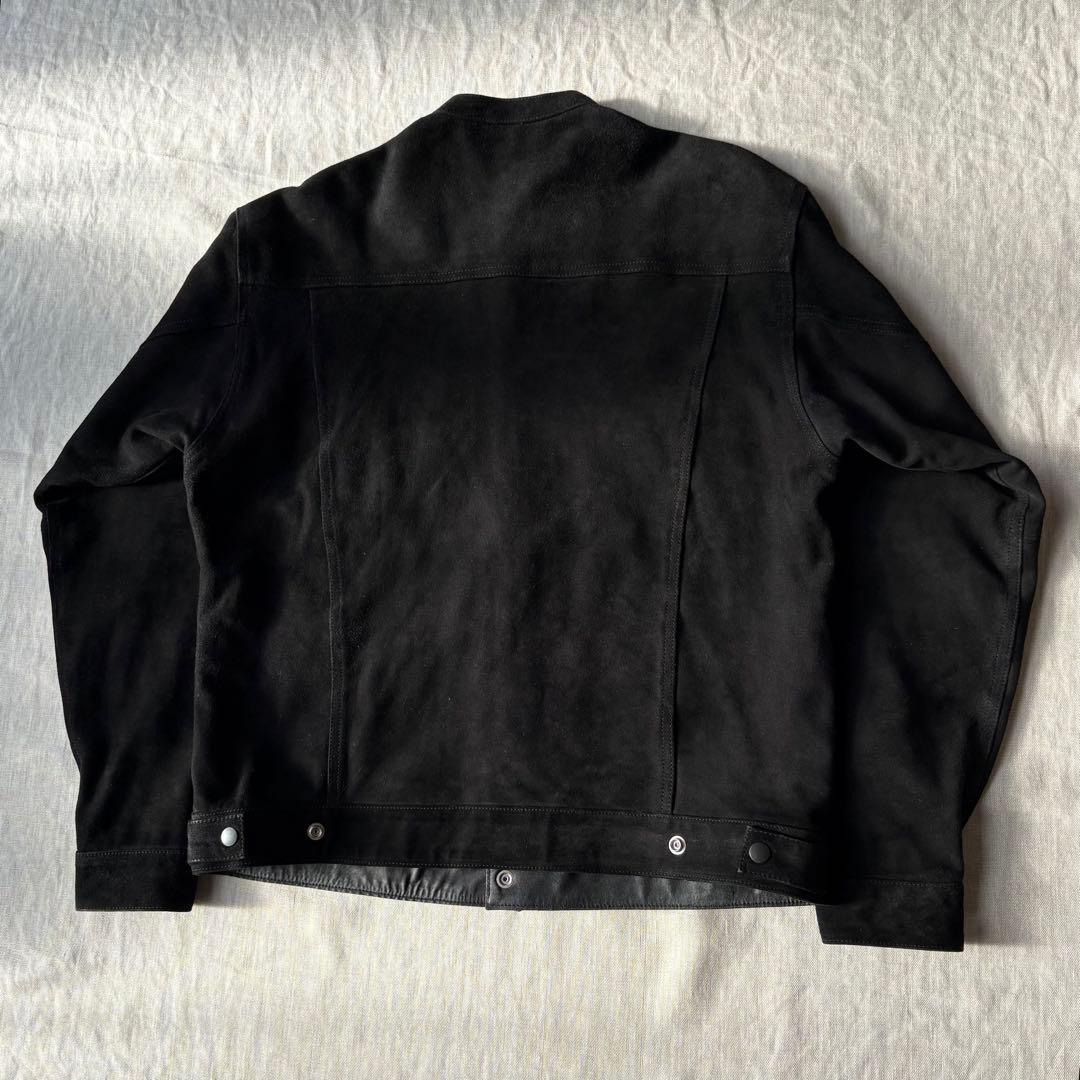 BEAUTY & YOUTH スウェード ノーカラー ブラック レザージャケット