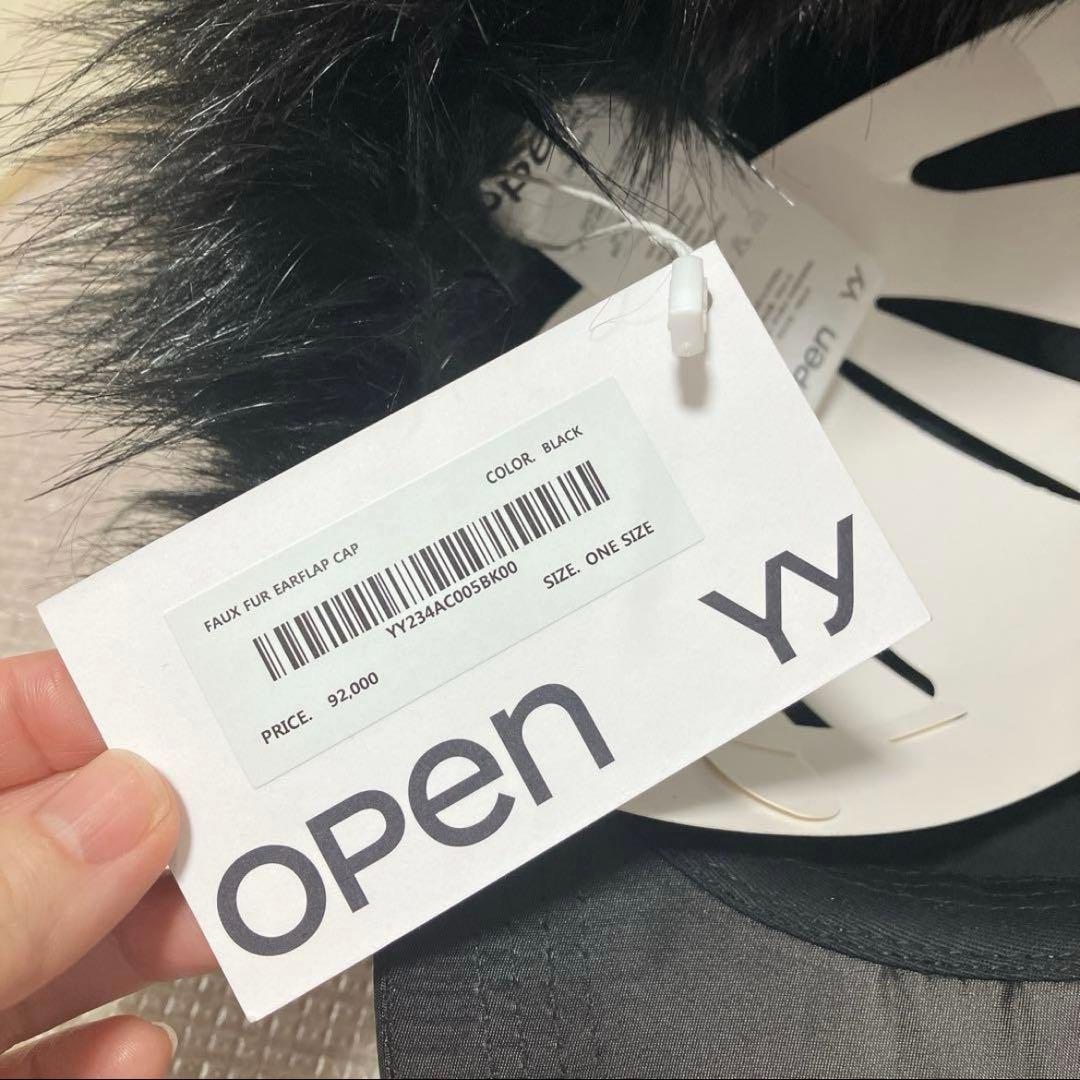 Open YY Faux Fur Earflap Cap Black キャップ