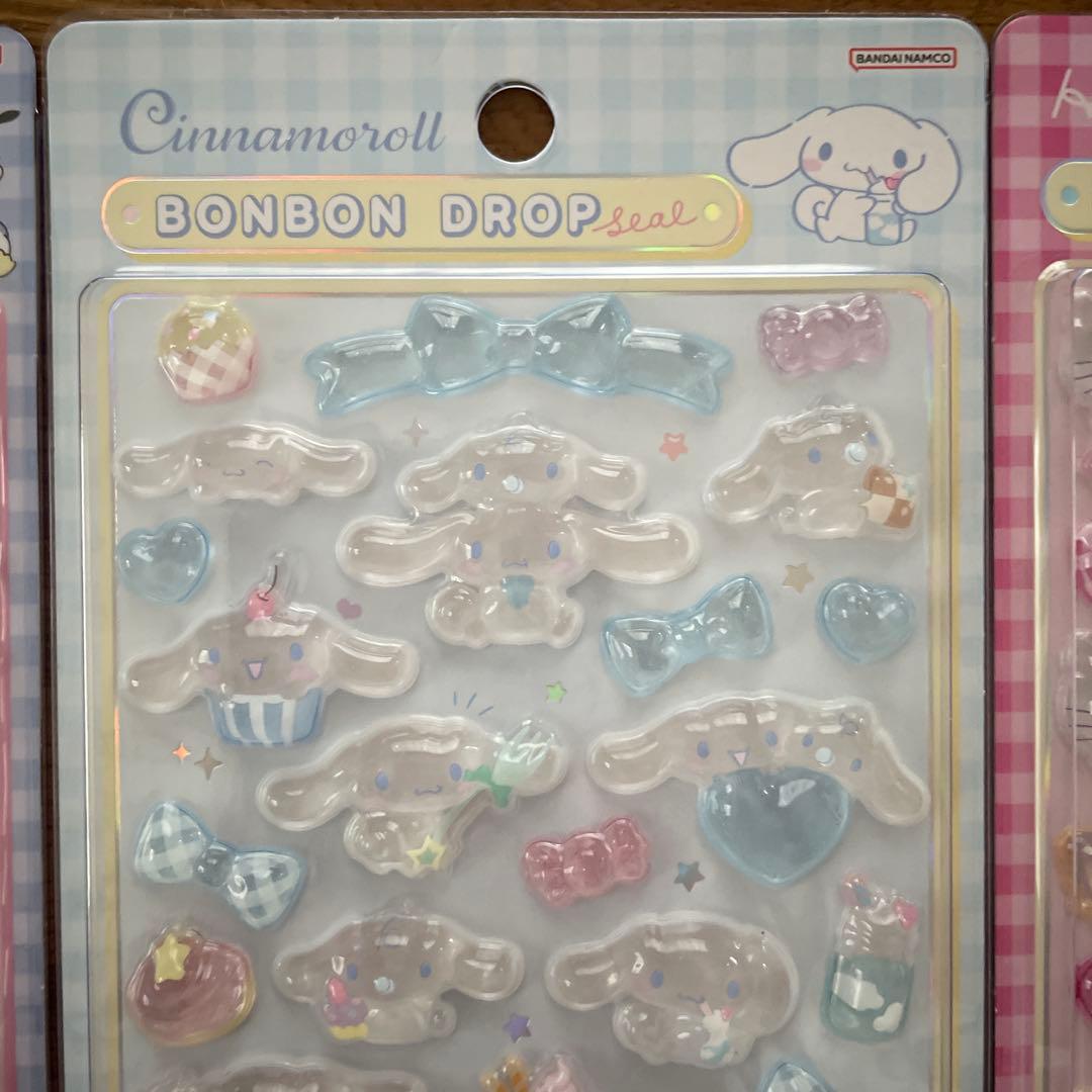 正規品◎ボンボンドロップシール4点セット　キティ赤•ピンク、はぴだん、シナモン