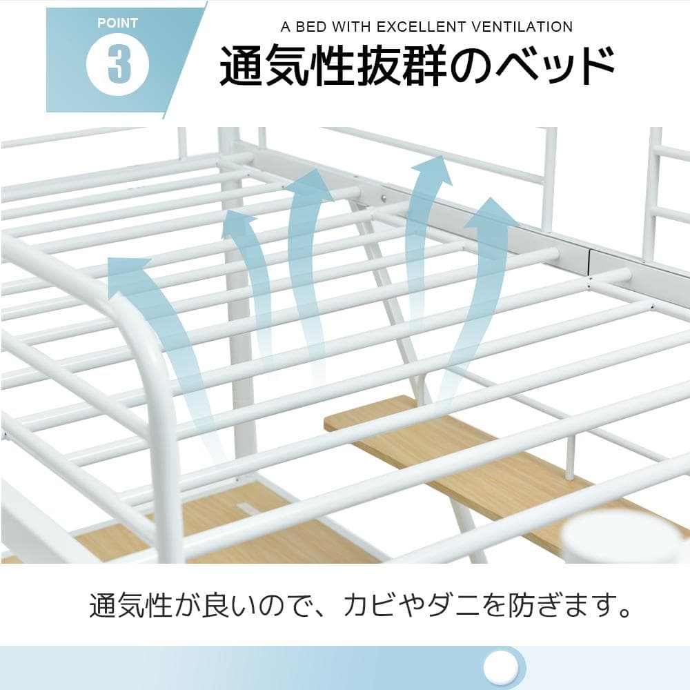 ロフトベッド シングル コンセント付き デスク・ラック棚・収納付き WHITE