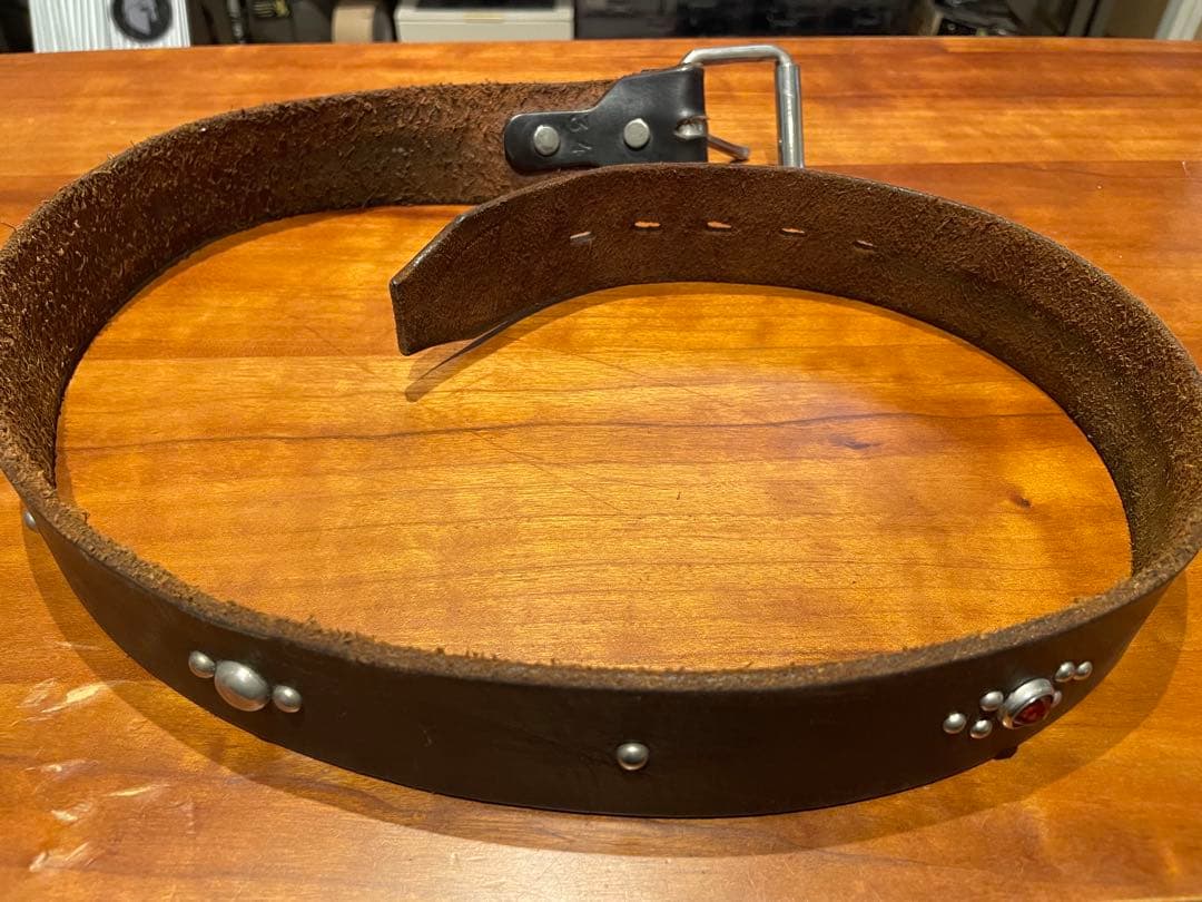 HTC レザー スタッズベルト 茶芯 MADE IN USA 34