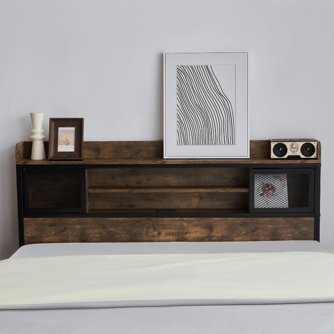 ベッドフレーム ダブルダブルベッド宮付き木コンセント ベッド木製下収納北欧風 D