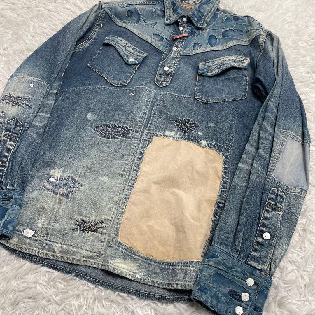 【名作】KAPITAL キャピタル ダメージ 刺し子 襤褸 ボロ デニムシャツ