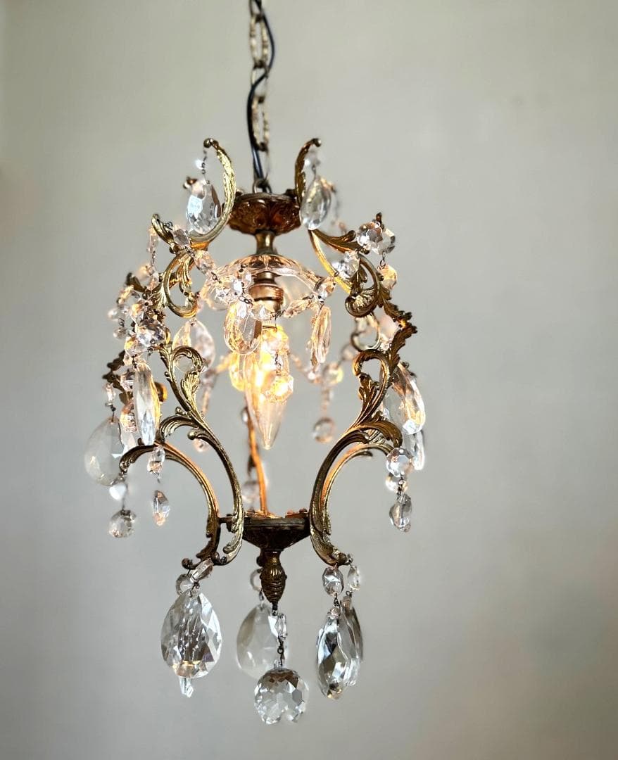 フランスアンティーク　シャンデリア　ガラスドロップ　照明　ランプ　PARIS