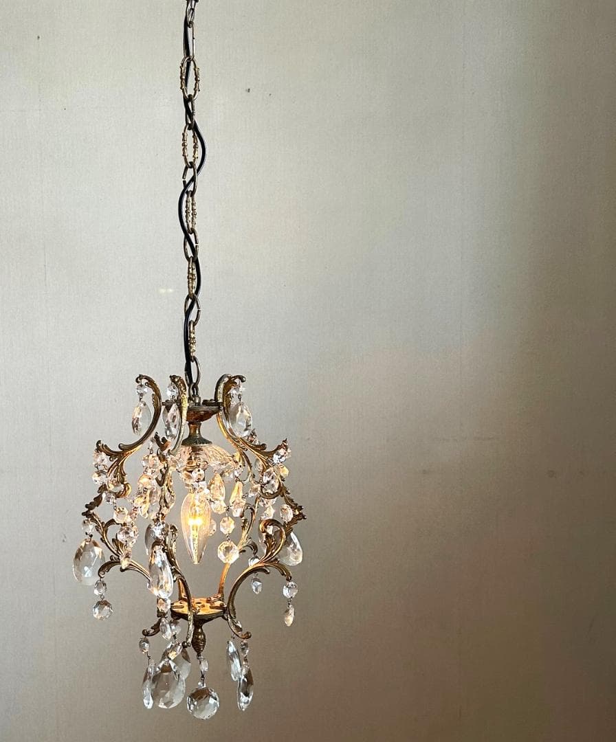 フランスアンティーク　シャンデリア　ガラスドロップ　照明　ランプ　PARIS