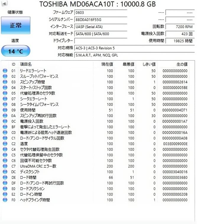 内蔵型ハードディスクドライブ TOSHIBA MD06ACA10T 10TB HDD 011602