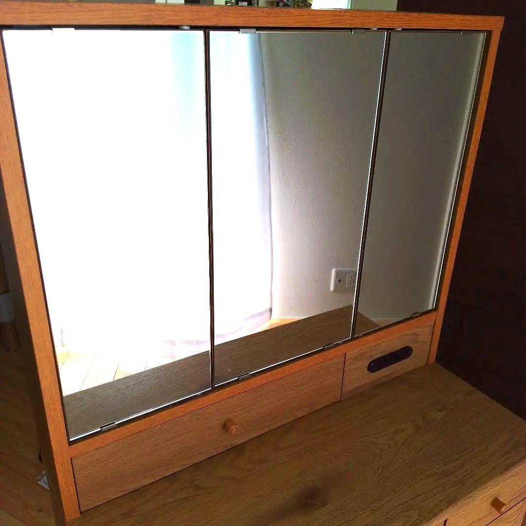 【お値下げ】3面鏡 シンプルドレッサー・鏡台　スツール付き