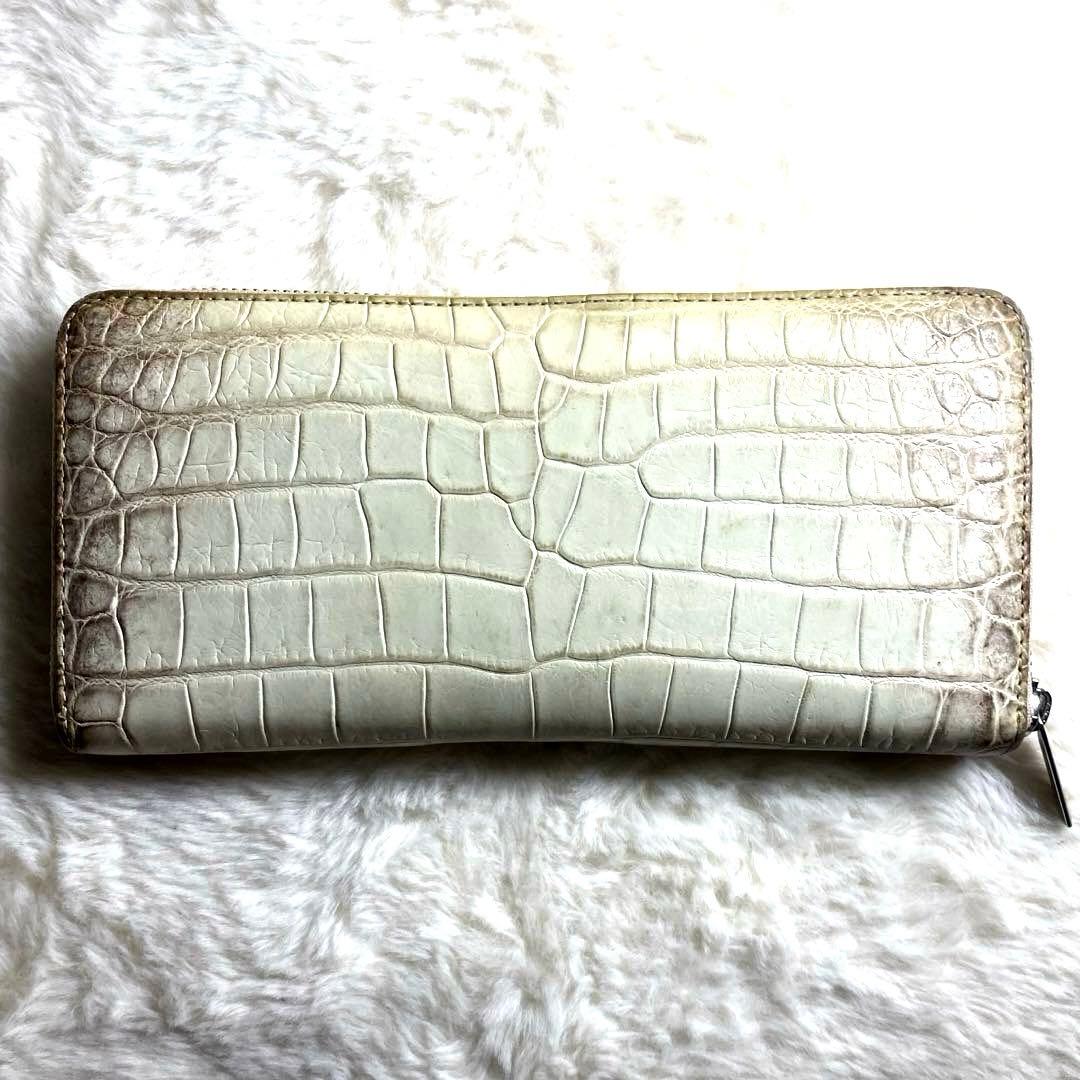 【かつ】✨美品✨ヒマラヤ　クロコダイル　鰐革　長財布　ホワイト