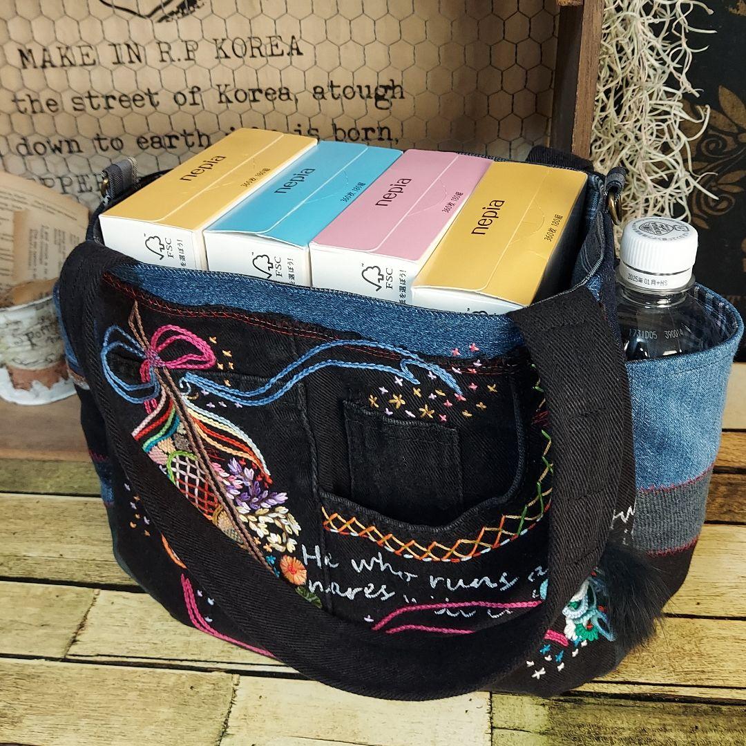 【ふはち】刺繍デニムバック　No.655　ショルダーベルト