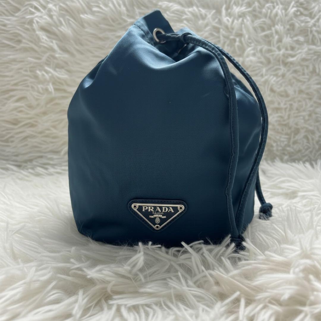 PRADA プラダ 巾着 ポーチ テスートナイロン ネイビー三角ロゴプレート