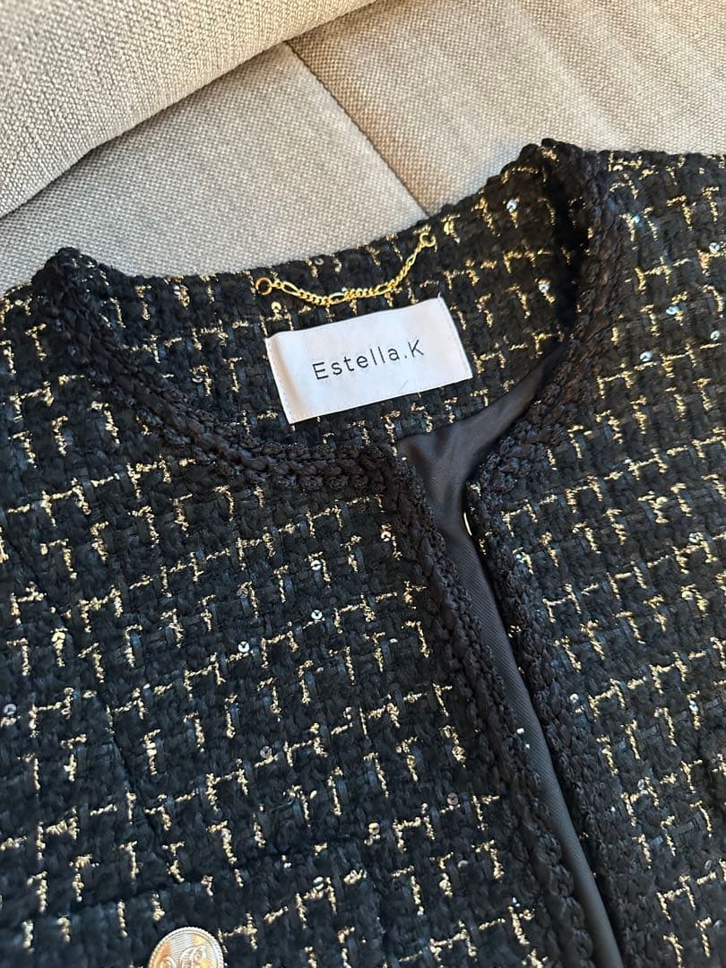 新品未使用　Estella.K ツイードジャケット 黒・金