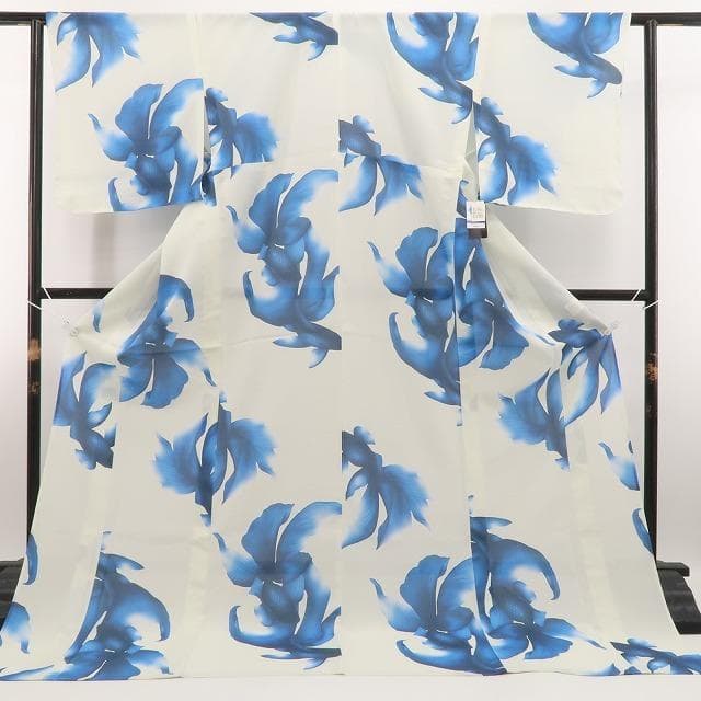 新品 撫松庵 おぼろ金魚 セオアルファ 洗える夏着物 仕付け糸付 浴衣 6215