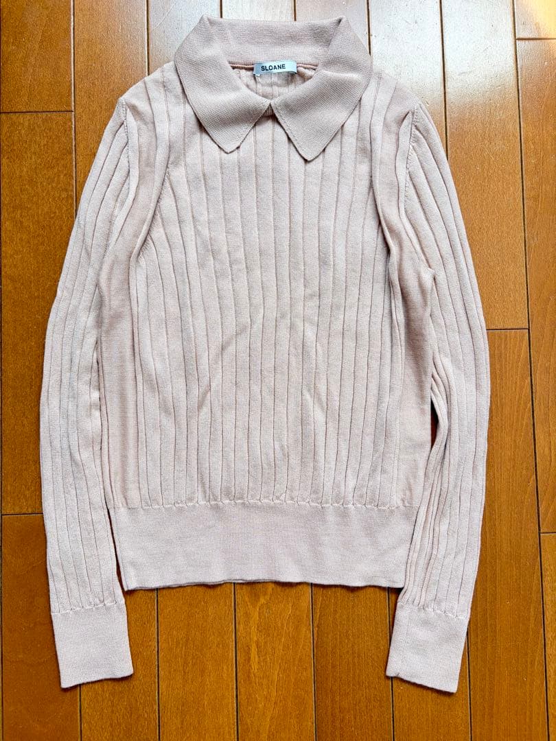 SLOANE 18Gワイドリブ メリノウール×シルク 襟付きプルオーバー