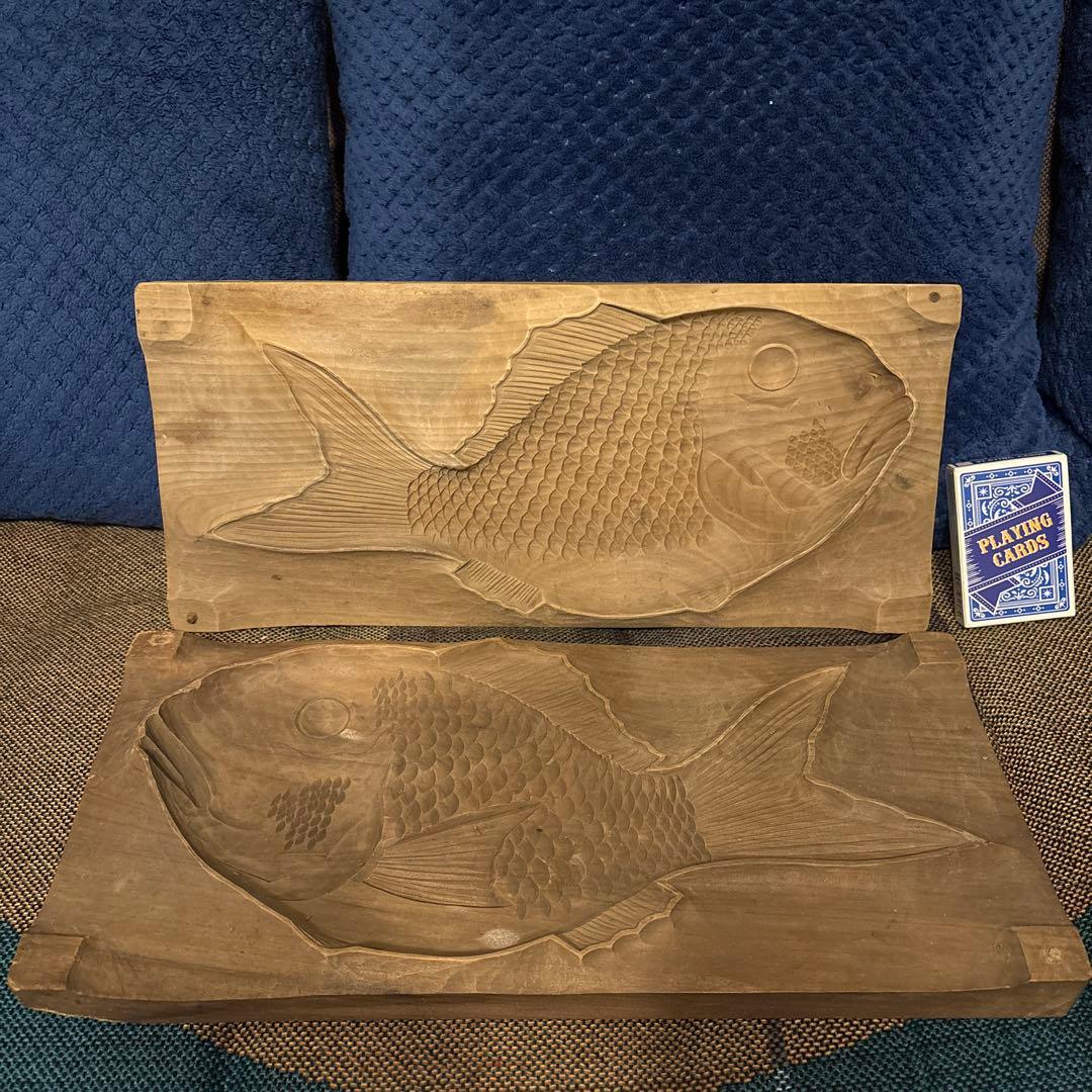 大型鯛菓子型2点　菓子型　木製　古道具　和菓子　アンティーク縁起物タイ魚古民具