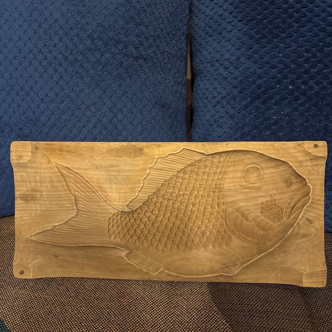 大型鯛菓子型2点　菓子型　木製　古道具　和菓子　アンティーク縁起物タイ魚古民具