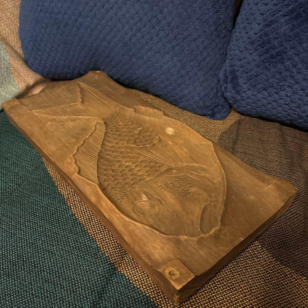 大型鯛菓子型2点　菓子型　木製　古道具　和菓子　アンティーク縁起物タイ魚古民具