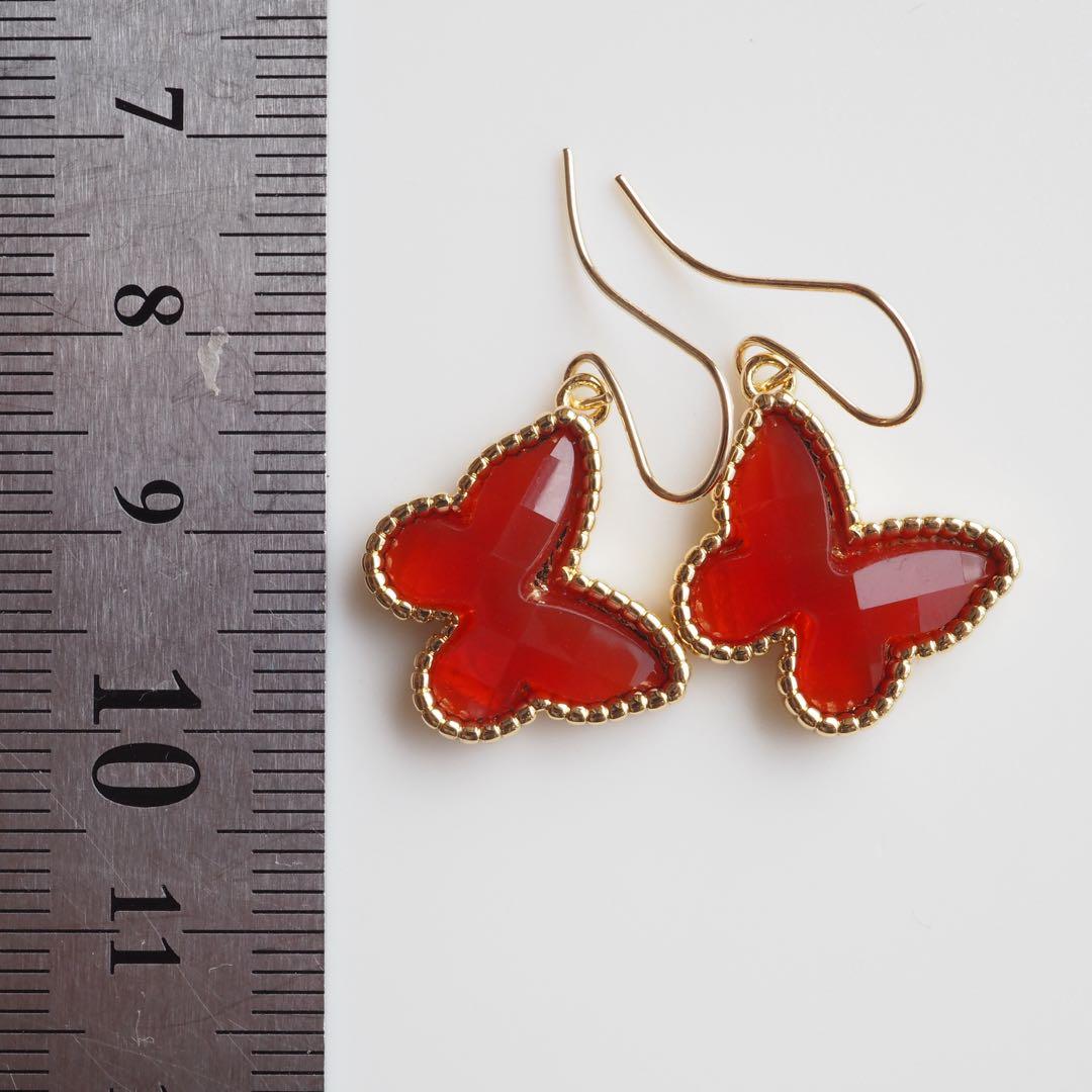 【ｔａｍａ☆彡】宝石質カーネリアンのバタフライピアス