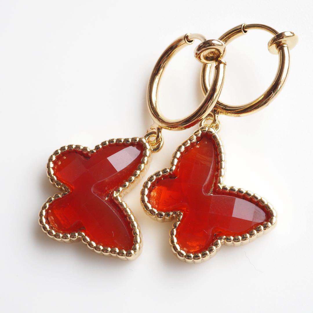 【ｔａｍａ☆彡】宝石質カーネリアンのバタフライピアス