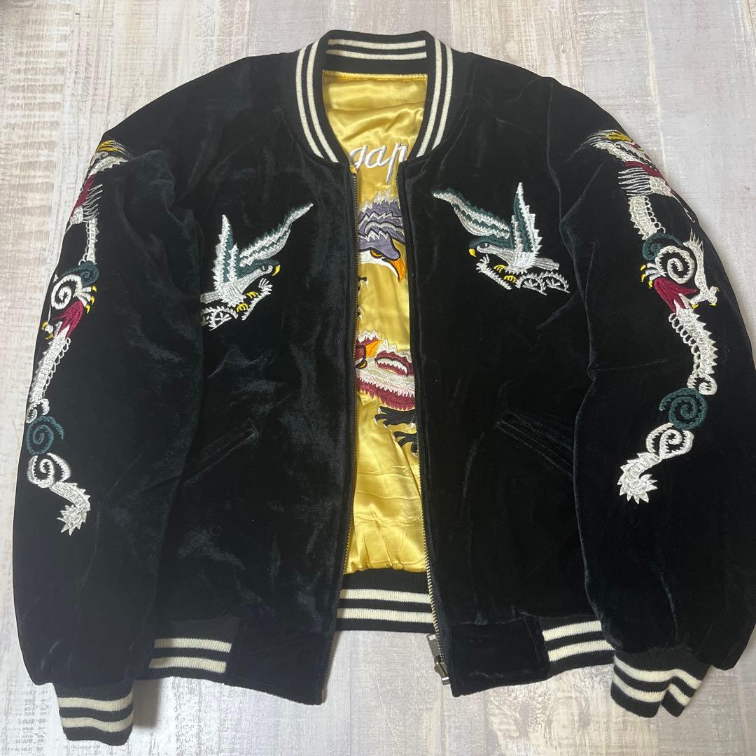 r*a様 【両面総刺繍】リバーシブル ベルベット スカジャン 鷲 龍 日本地図