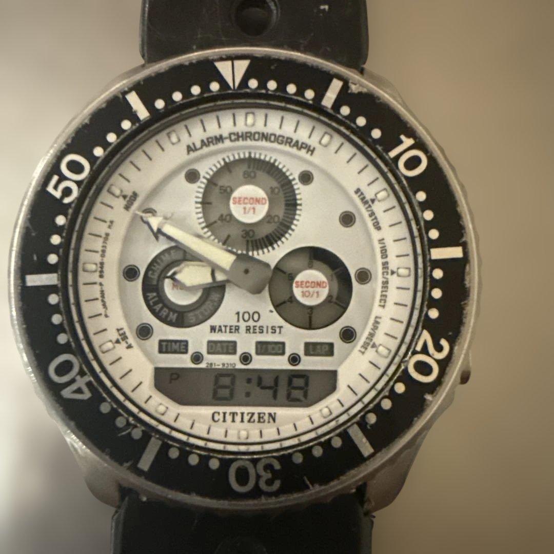 CITIZEN アナデジ　ジェットダイバー　80s レア　ホワイト