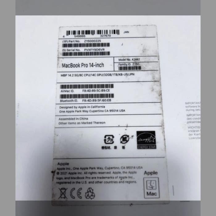 Y☆430 MacBook Pro ノートブック M1 pro A2442