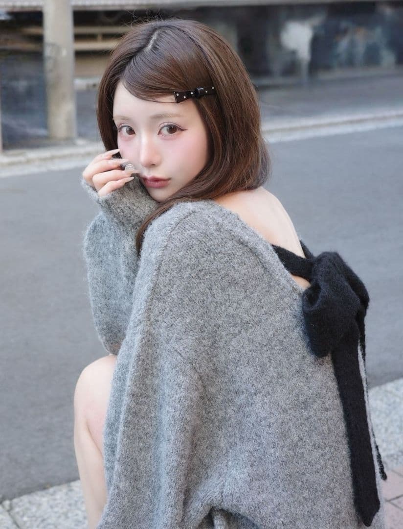 は る か Darich ビッグリボンバックオープンニットトップス