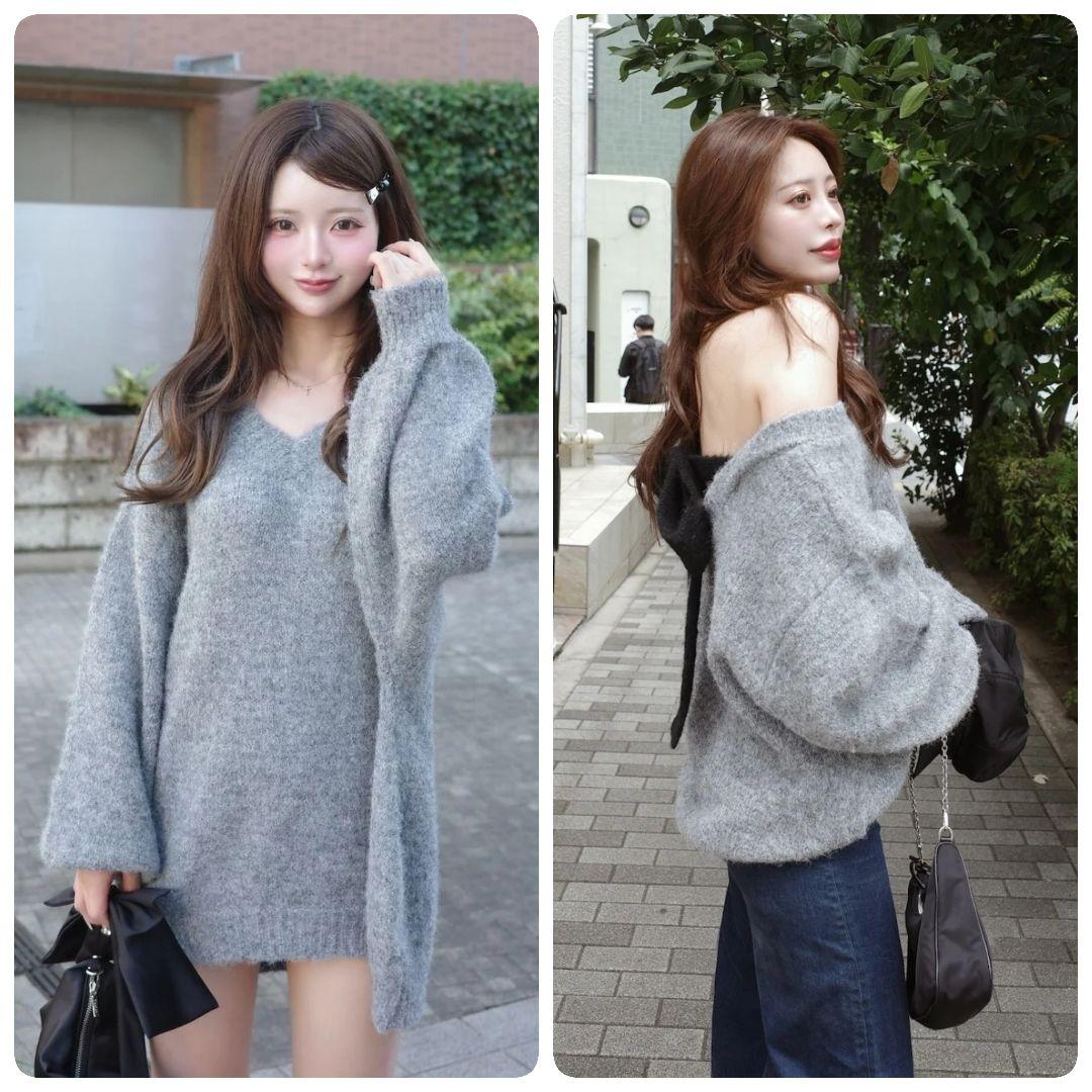 は る か Darich ビッグリボンバックオープンニットトップス