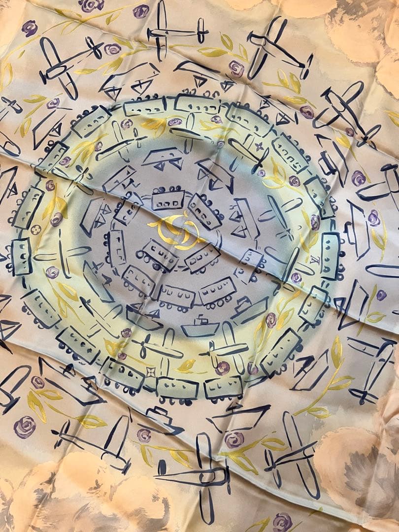 LOUIS VUITTON ヴィトン シルク大判スカーフ 水色 乗り物 箱あり