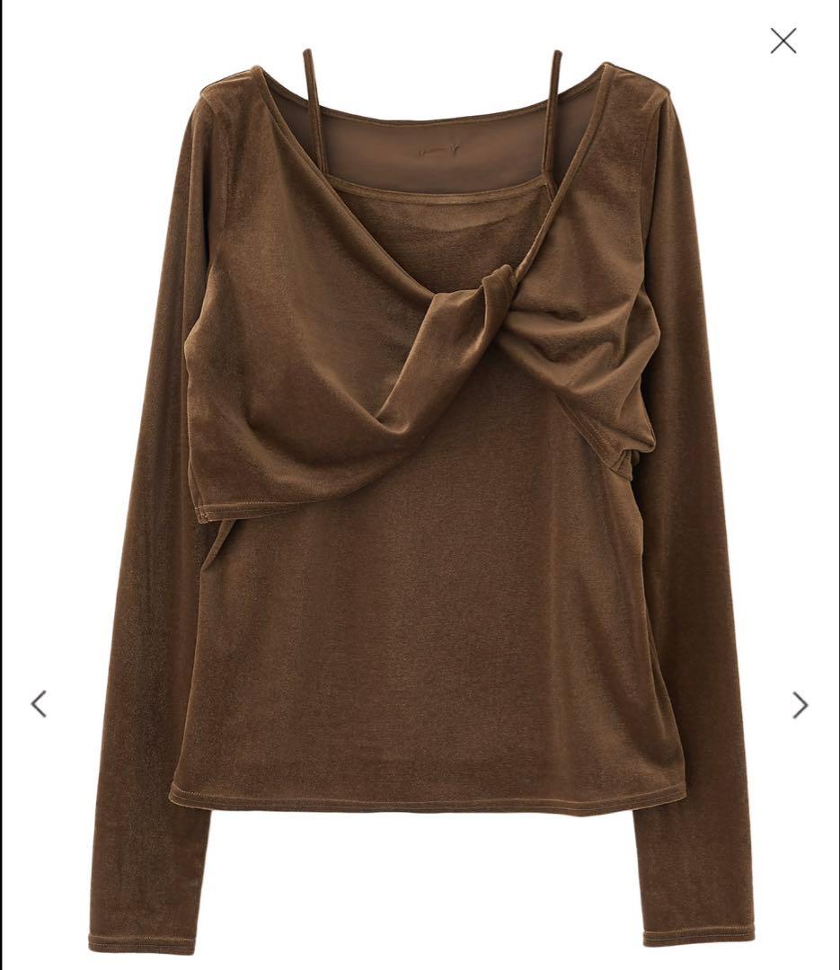 【公式完売色】Aimeine シアーベロアレイヤードトップス　ブラウン