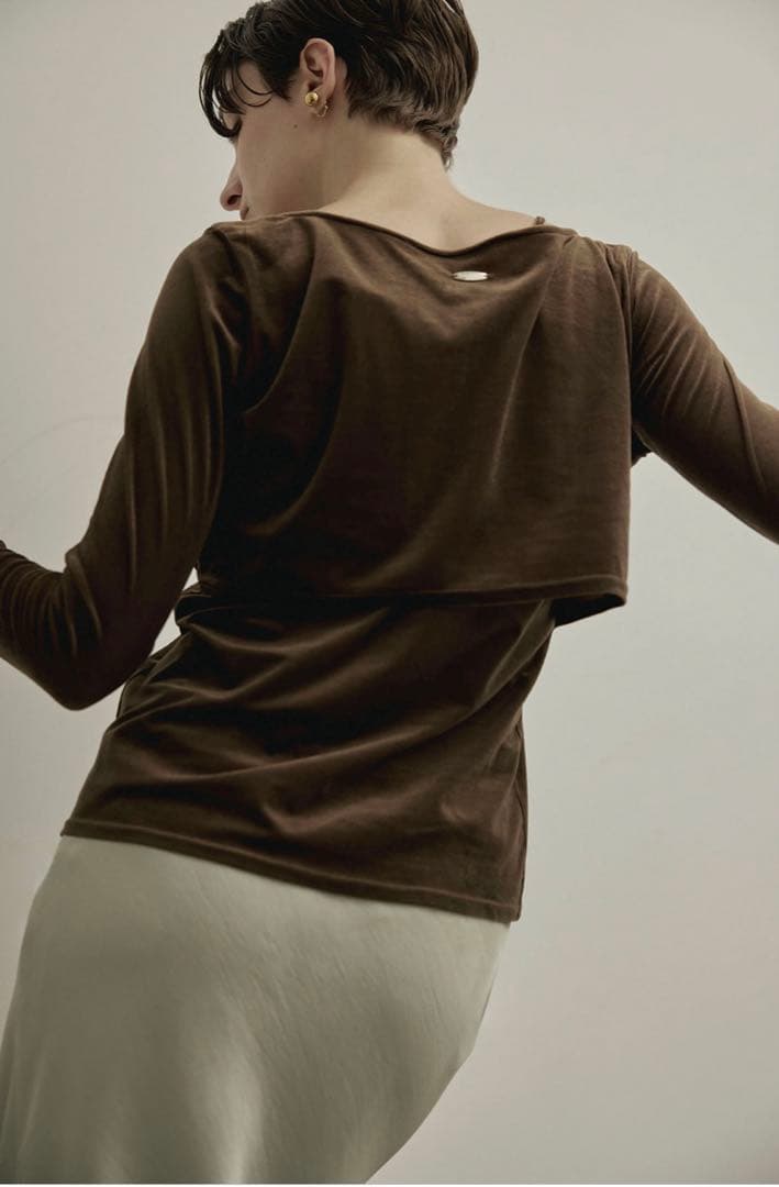 【公式完売色】Aimeine シアーベロアレイヤードトップス　ブラウン