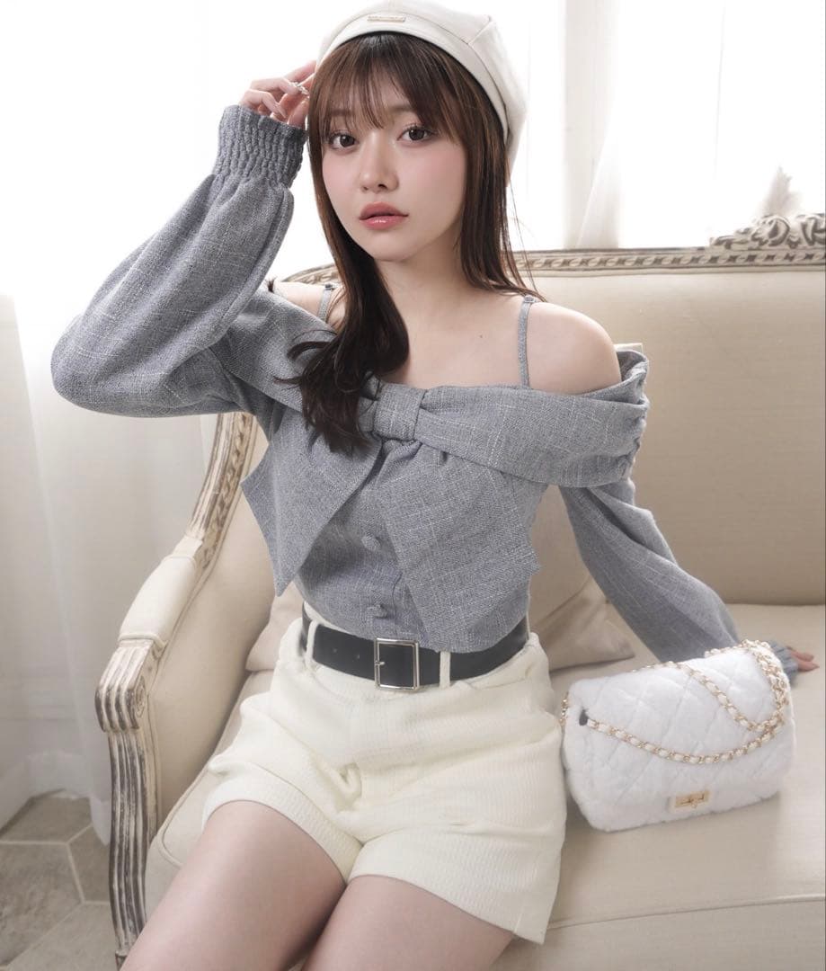 LIP SERVICE リボンオフショルロングスリーブトップス ブルー