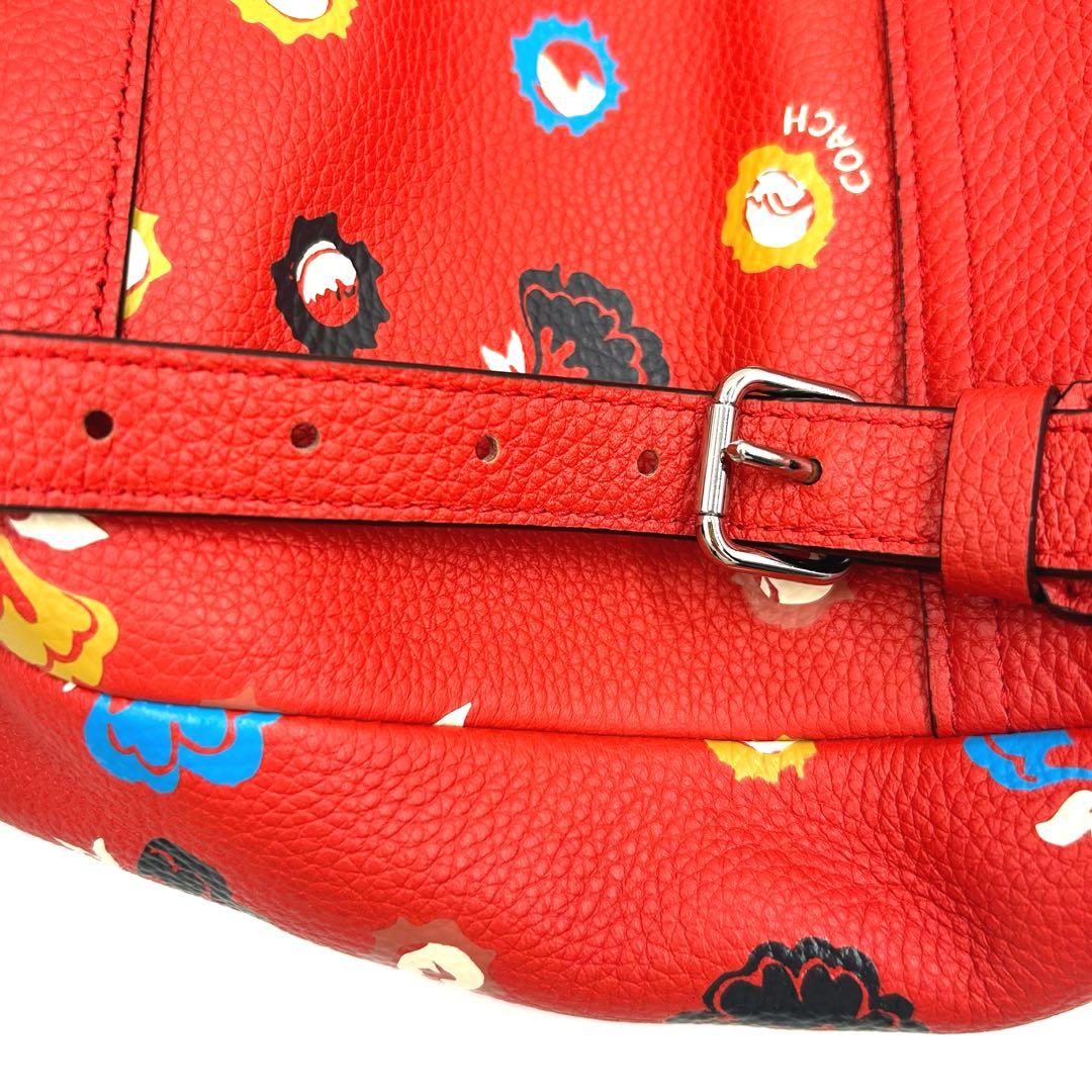 COACH 　コーチ　フローラル　ターンロック　ミニリュック　 花柄 　レッド