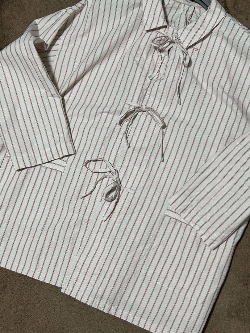 24AW ネストローブ コットンリネンストライプリボンドシャツ期間限定お値下げ