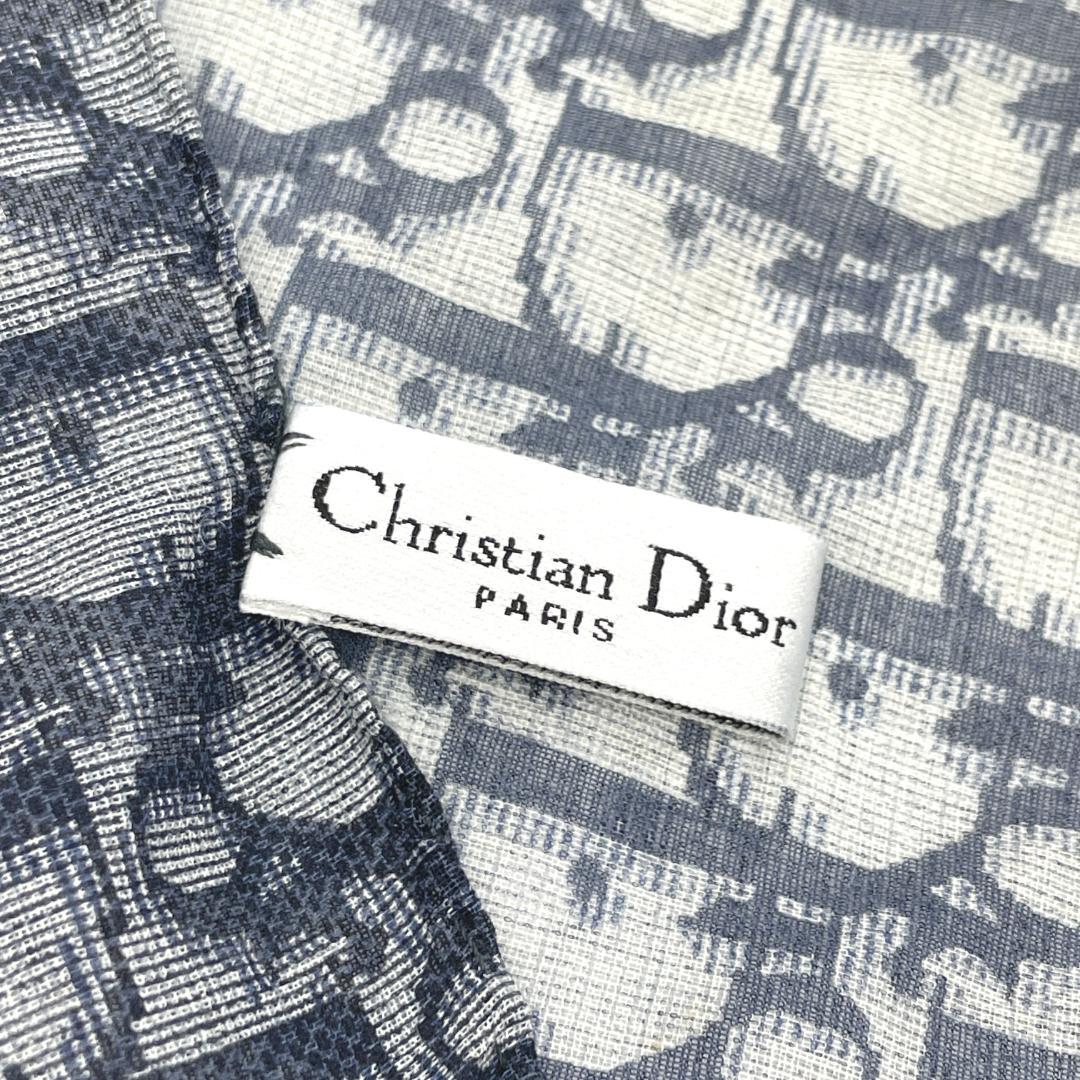 中古美品　DIOR　ハンカチ 総柄 トロッター オブリーク 綿100％ ネイビー