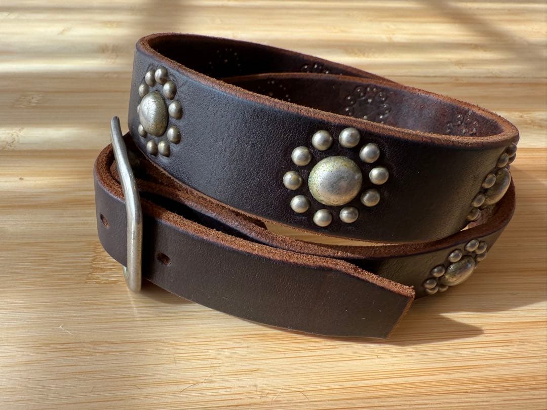 ⭐️美品⭐️OLD STUD⭐️フラワースタッズ⭐️ブラックホースレザー(茶芯)⭐️34